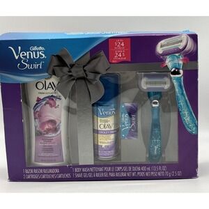 GILLETTE VENUS SWIRL GIFT SET, RAZOR, SOOTHING ORCHID SKIN CREAM, SHAVE GEL